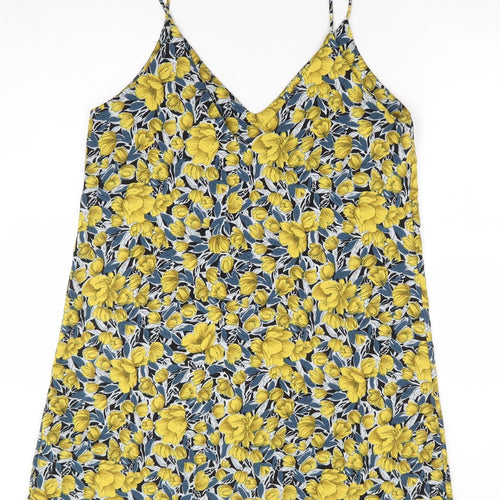 SheIn Womens Yellow Floral Polyester A-Line Size L V-Neck Pullover