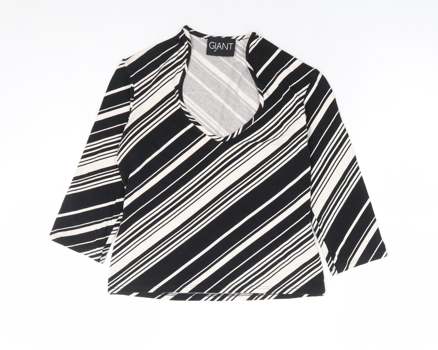 Giant Womens Black Striped Viscose Basic Blouse Size M V-Neck