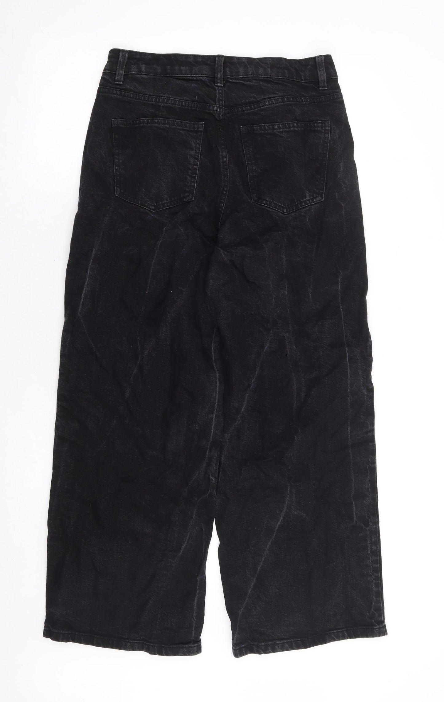 Marks and Spencer Womens Black Cotton Wide-Leg Jeans Size 10 L28 in Regular Zip - Short Length