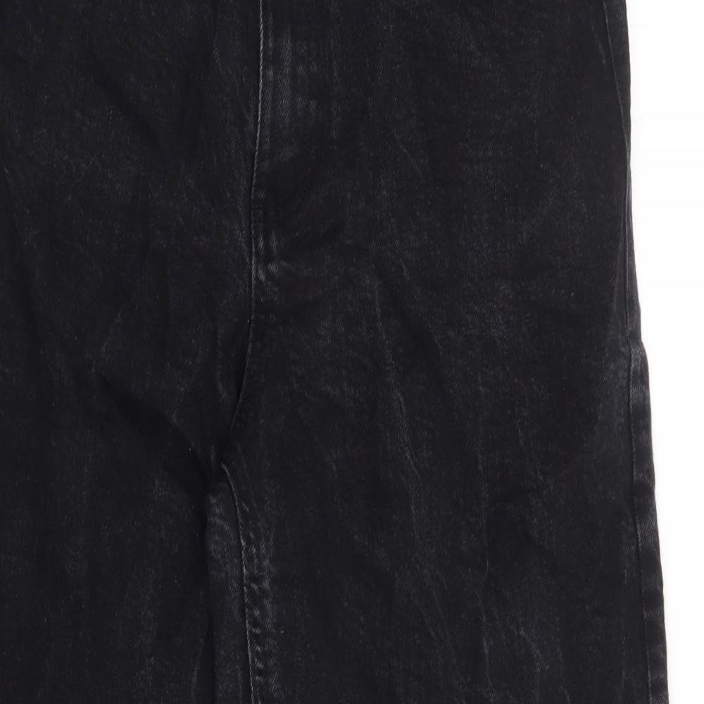 Marks and Spencer Womens Black Cotton Wide-Leg Jeans Size 10 L28 in Regular Zip - Short Length