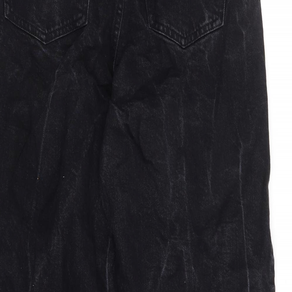 Marks and Spencer Womens Black Cotton Wide-Leg Jeans Size 10 L28 in Regular Zip - Short Length