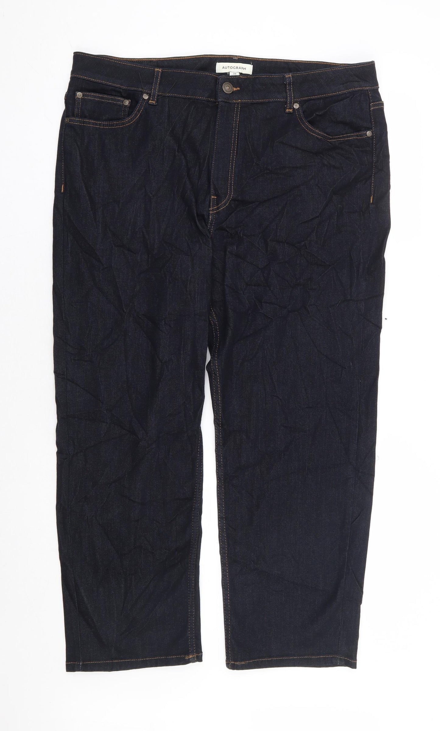 Autograph Womens Blue Cotton Straight Jeans Size 20 L26 in Regular Zip - Short Length