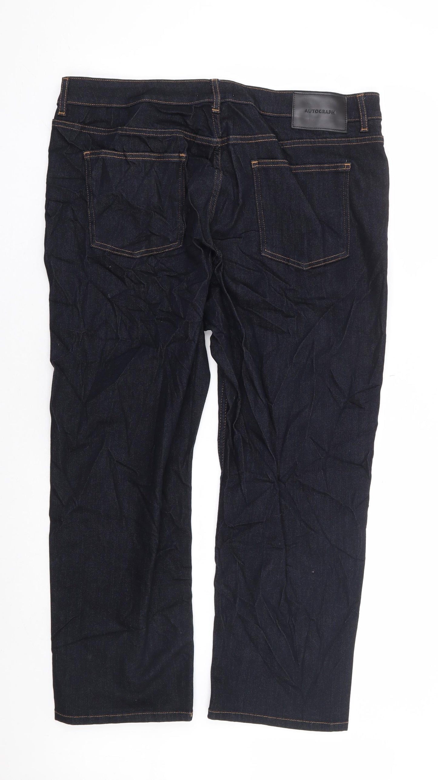Autograph Womens Blue Cotton Straight Jeans Size 20 L26 in Regular Zip - Short Length