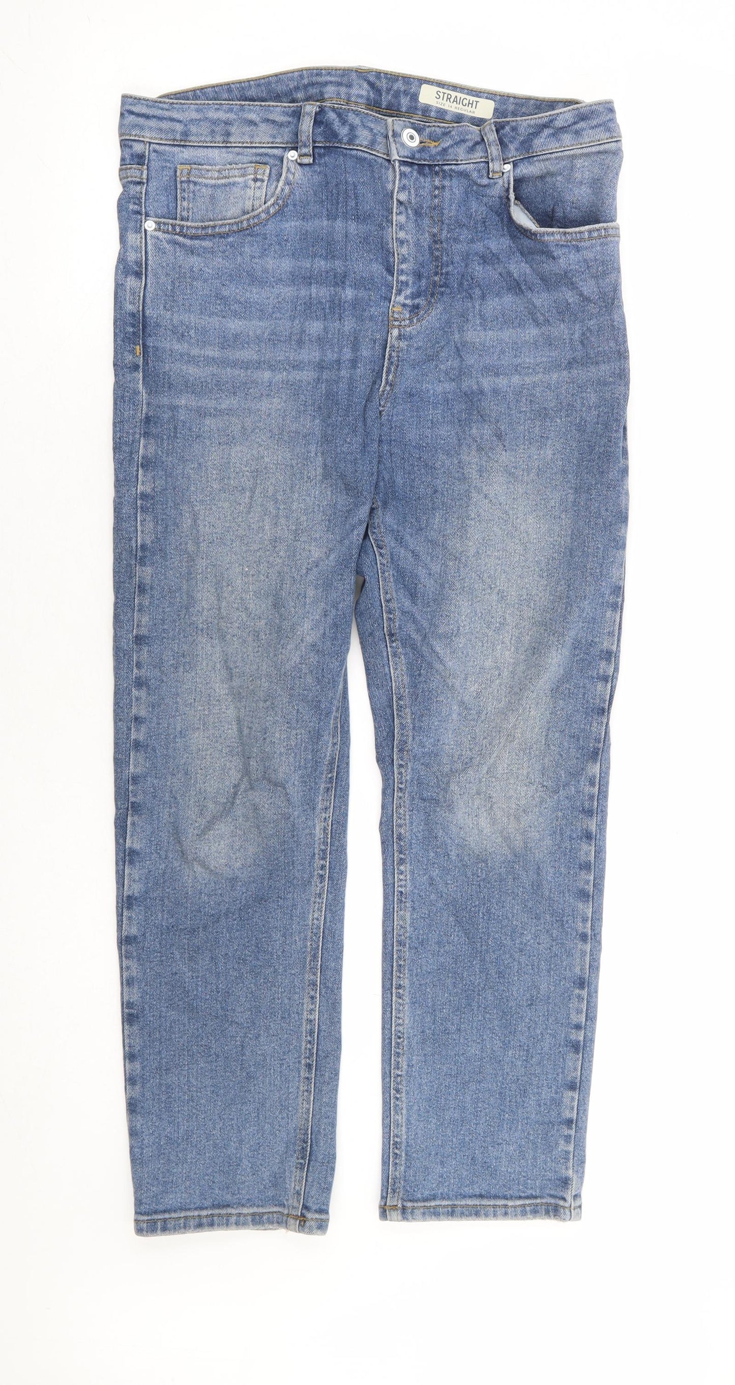 Marks and Spencer Womens Blue Cotton Straight Jeans Size 14 L26 in Regular Zip