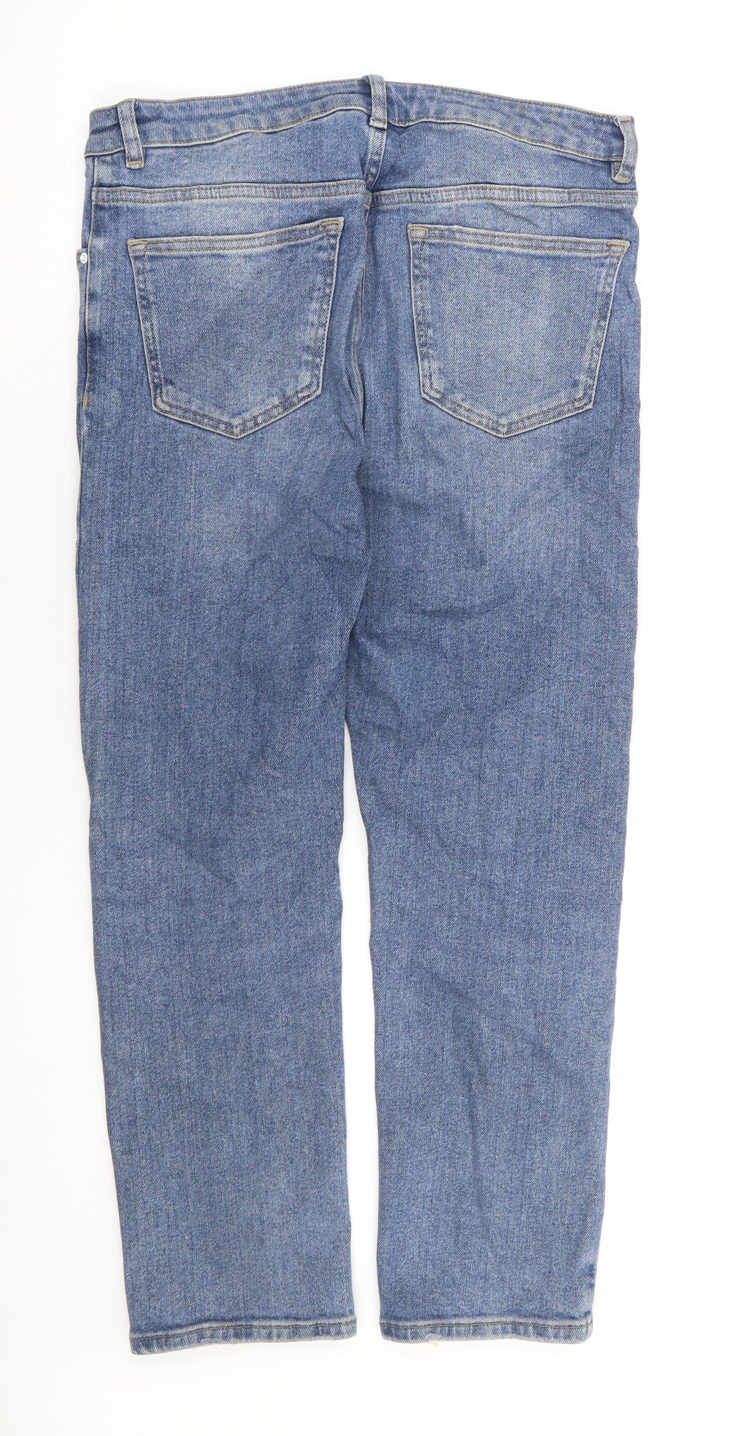 Marks and Spencer Womens Blue Cotton Straight Jeans Size 14 L26 in Regular Zip