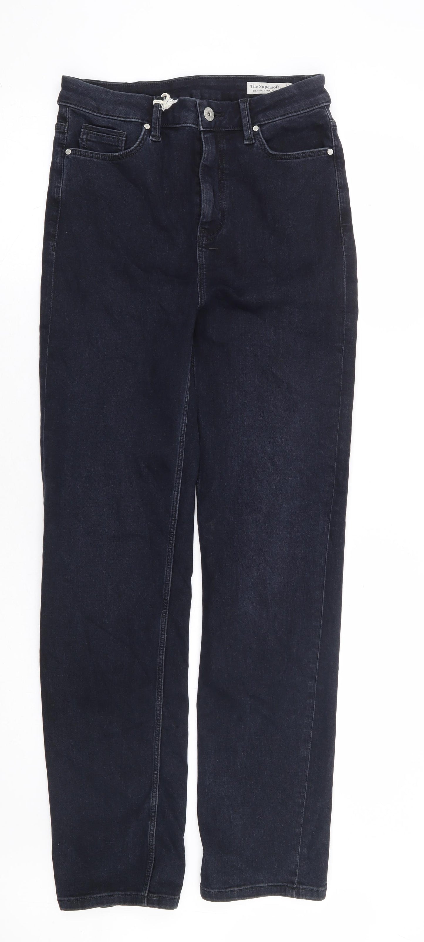 Marks and Spencer Womens Blue Cotton Straight Jeans Size 10 L30 in Regular Zip - Supersoft