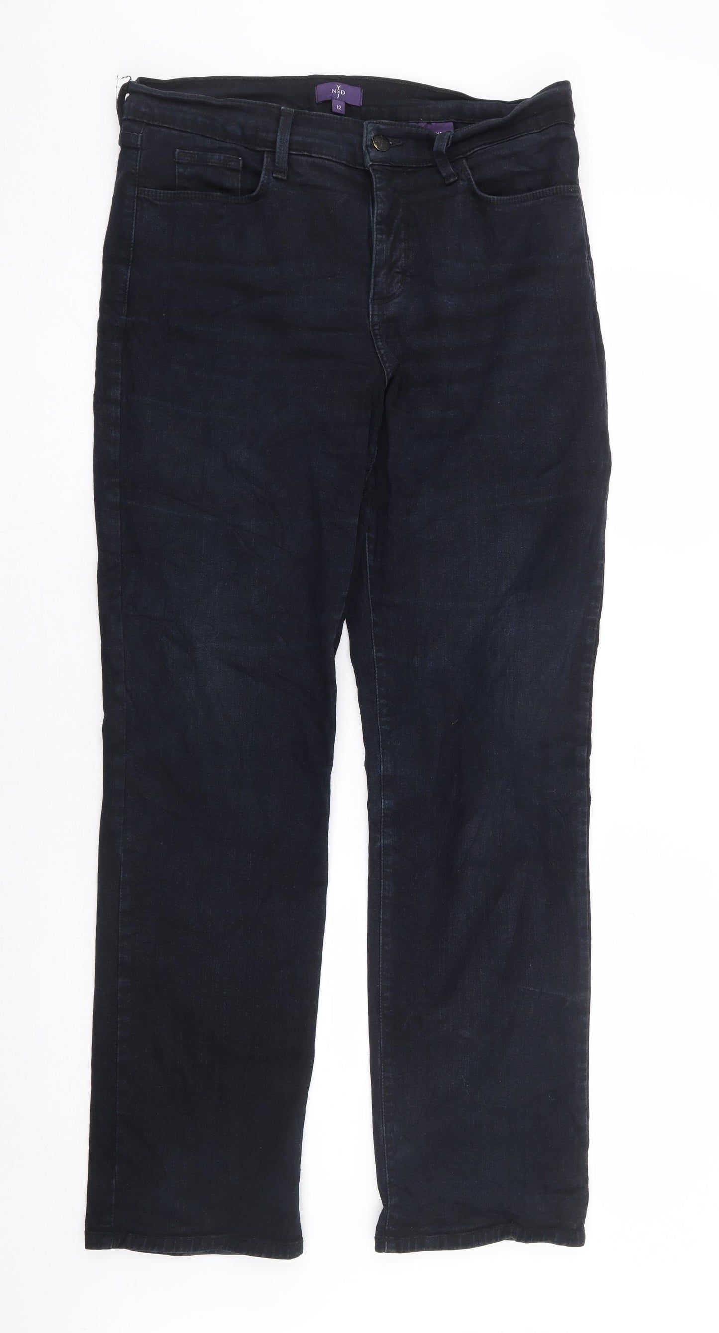NYDJ Womens Black Cotton Straight Jeans Size 16 L32 in Regular Zip