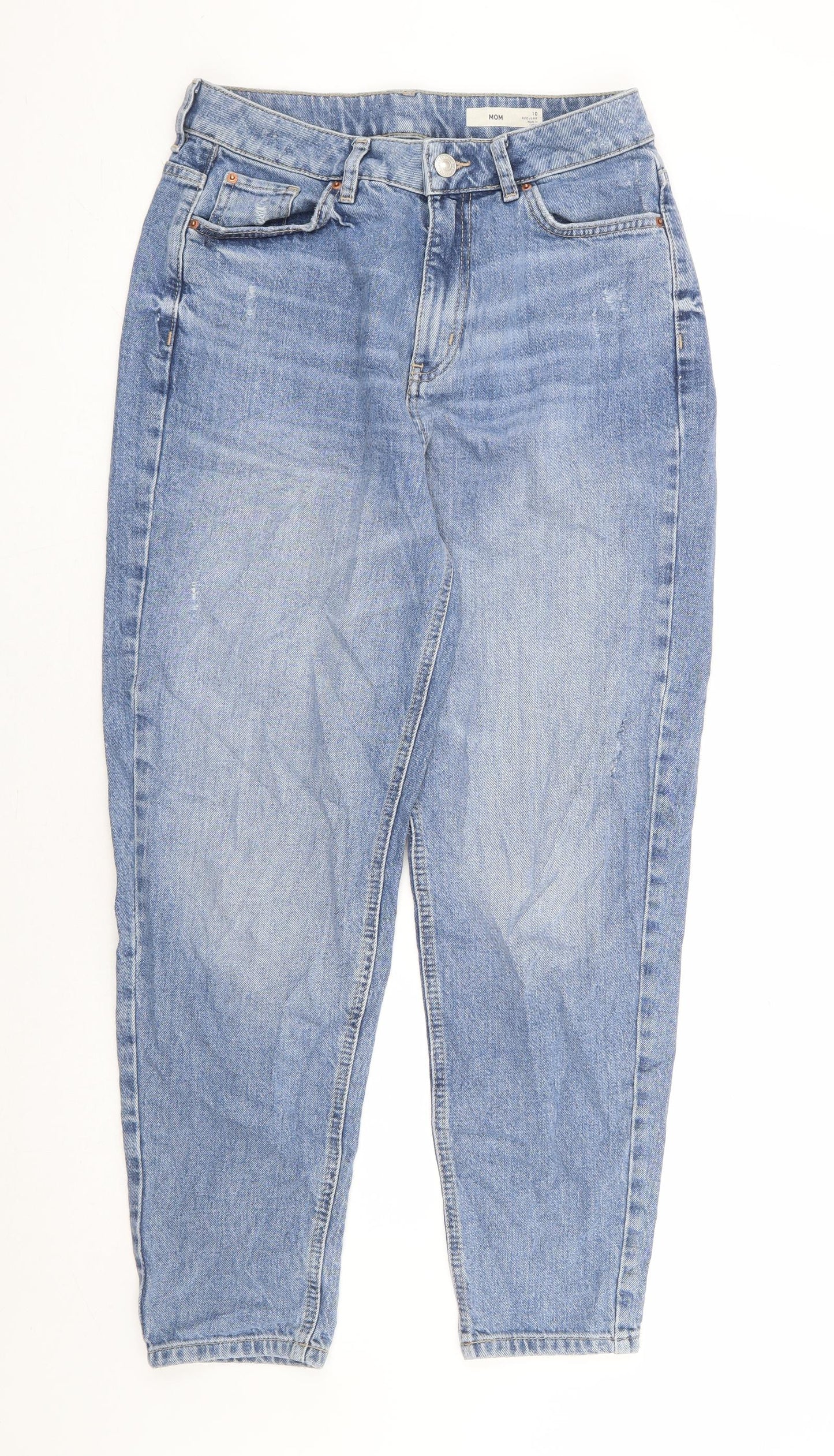 Marks and Spencer Womens Blue Cotton Mom Jeans Size 10 L28 in Regular Zip