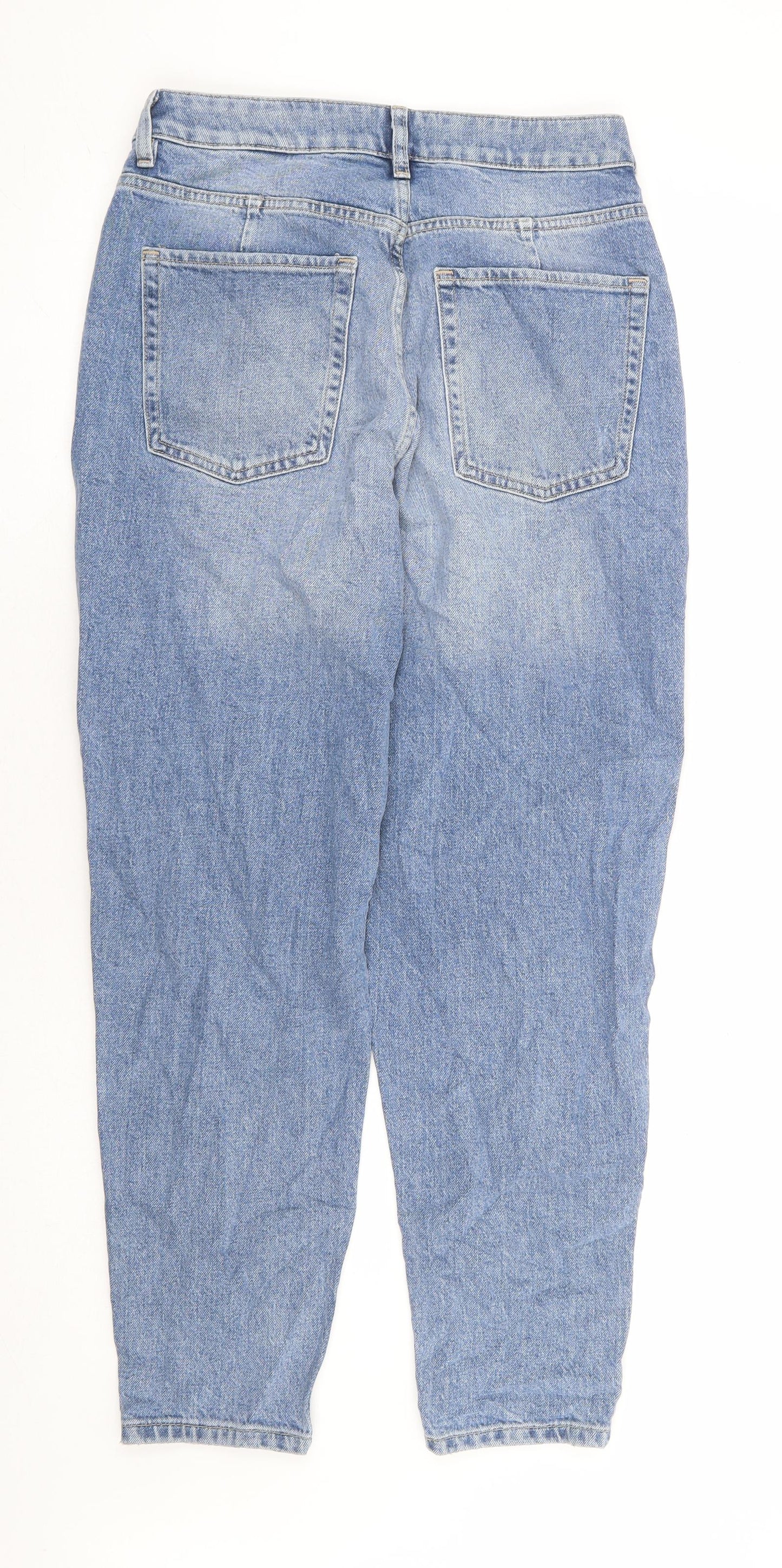 Marks and Spencer Womens Blue Cotton Mom Jeans Size 10 L28 in Regular Zip