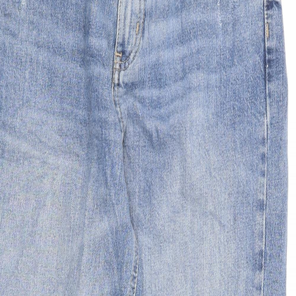 Marks and Spencer Womens Blue Cotton Mom Jeans Size 10 L28 in Regular Zip