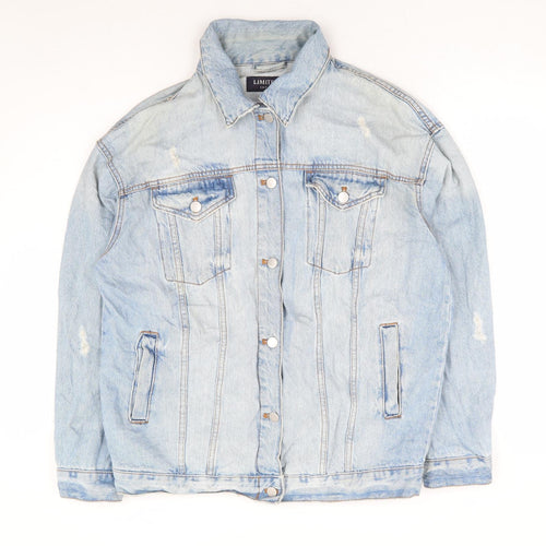 Marks and Spencer Womens Blue Jacket Size 12 Button - Distressed Denim