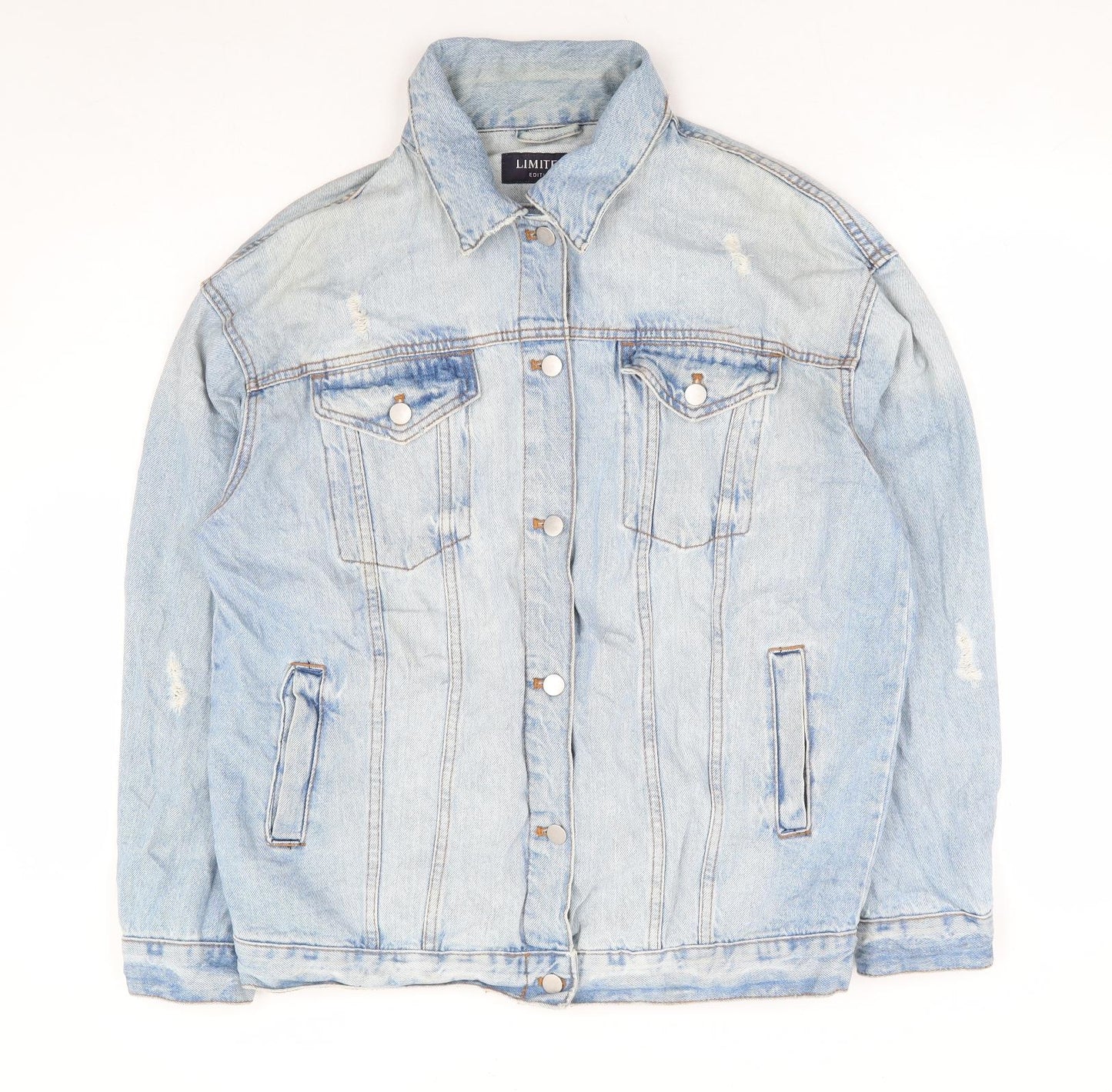 Marks and Spencer Womens Blue Jacket Size 12 Button - Distressed Denim