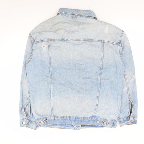 Marks and Spencer Womens Blue Jacket Size 12 Button - Distressed Denim