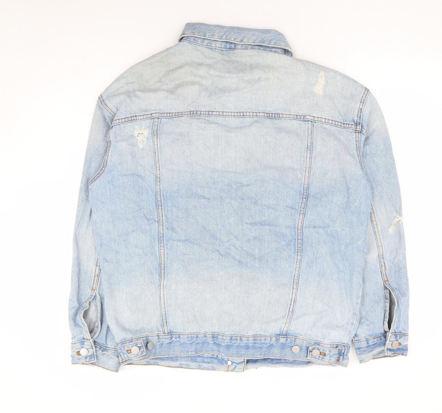 Marks and Spencer Womens Blue Jacket Size 12 Button - Distressed Denim