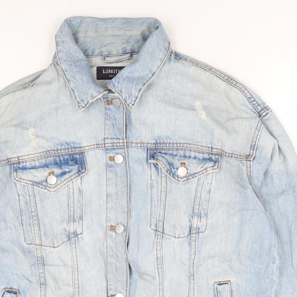 Marks and Spencer Womens Blue Jacket Size 12 Button - Distressed Denim