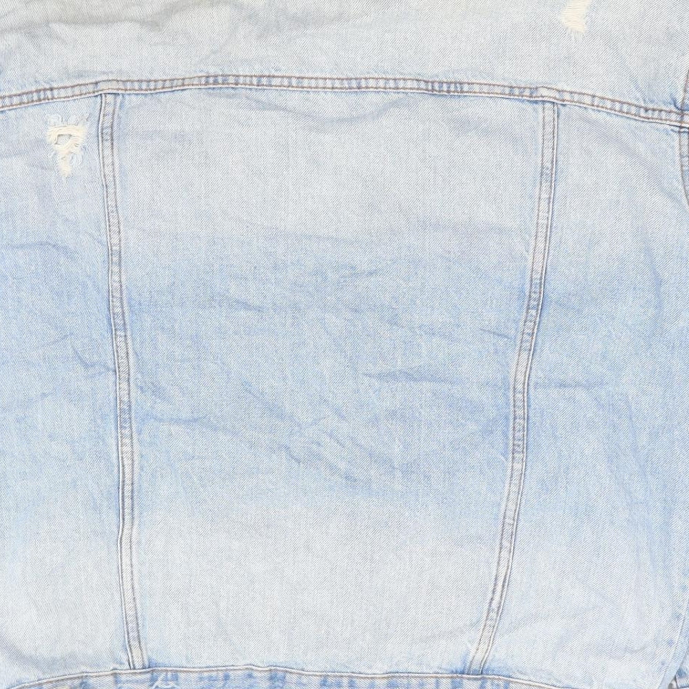 Marks and Spencer Womens Blue Jacket Size 12 Button - Distressed Denim
