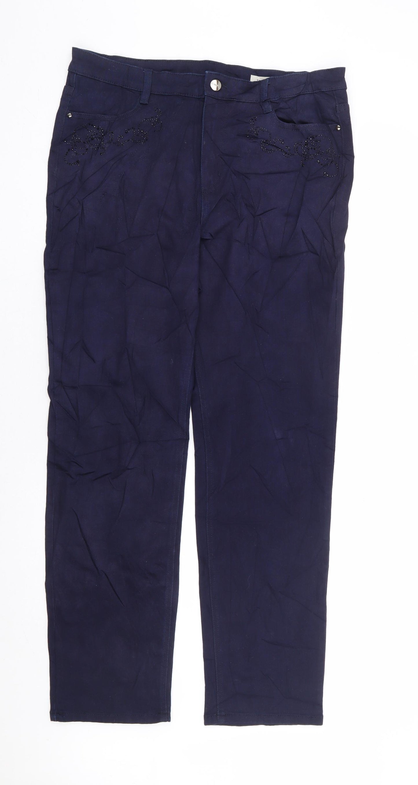 Marks and Spencer Womens Blue Cotton Straight Jeans Size 16 L30 in Regular Zip