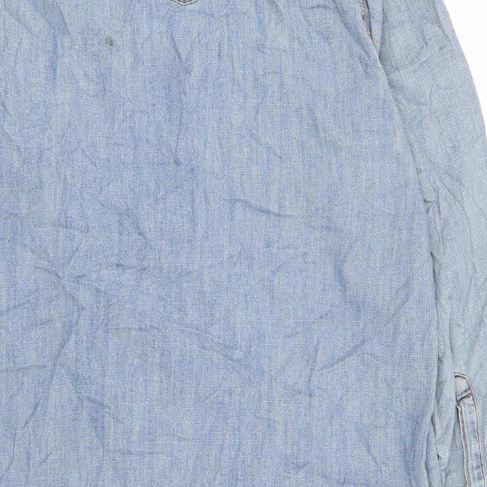 Marks and Spencer Womens Blue 100% Cotton Shirt Dress Size 16 Collared Snap