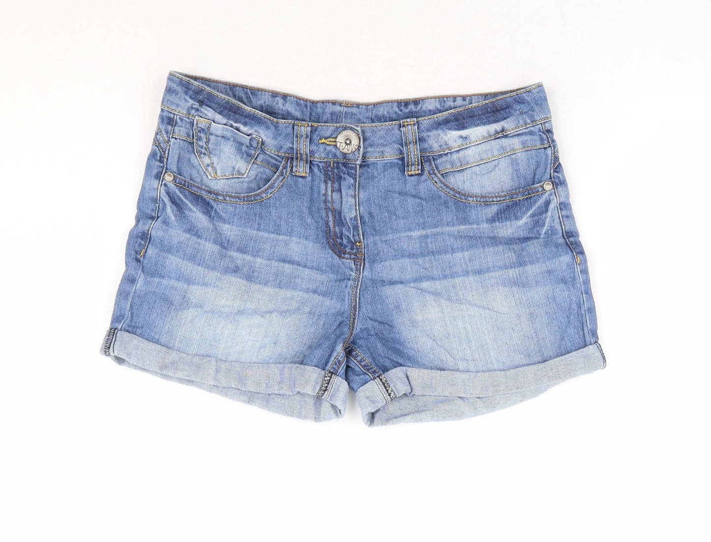 NEXT Girls Blue 100% Cotton Hot Pants Shorts Size 12 Years Regular Zip