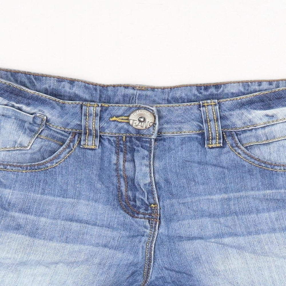 NEXT Girls Blue 100% Cotton Hot Pants Shorts Size 12 Years Regular Zip