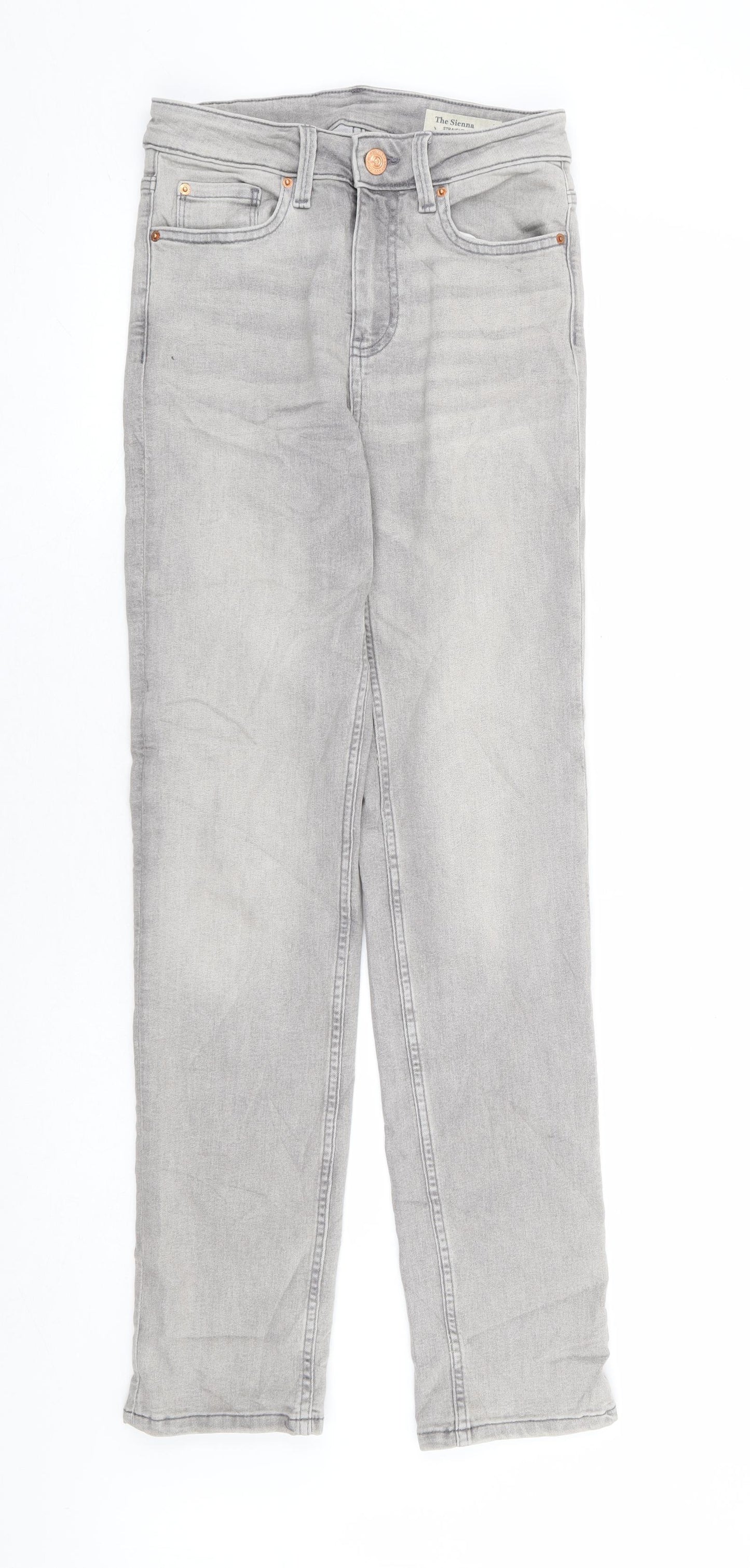 Marks and Spencer Womens Grey Cotton Straight Jeans Size 8 L30 in Regular Zip