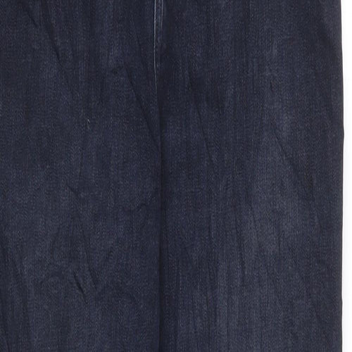 Marks and Spencer Womens Blue Cotton Straight Jeans Size 14 L29 in Regular Zip - Long Length Cigarette Style