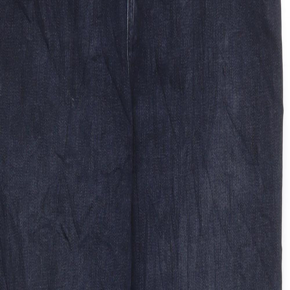 Marks and Spencer Womens Blue Cotton Straight Jeans Size 14 L29 in Regular Zip - Long Length Cigarette Style