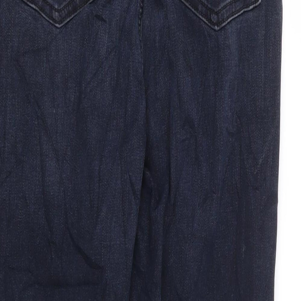 Marks and Spencer Womens Blue Cotton Straight Jeans Size 14 L29 in Regular Zip - Long Length Cigarette Style