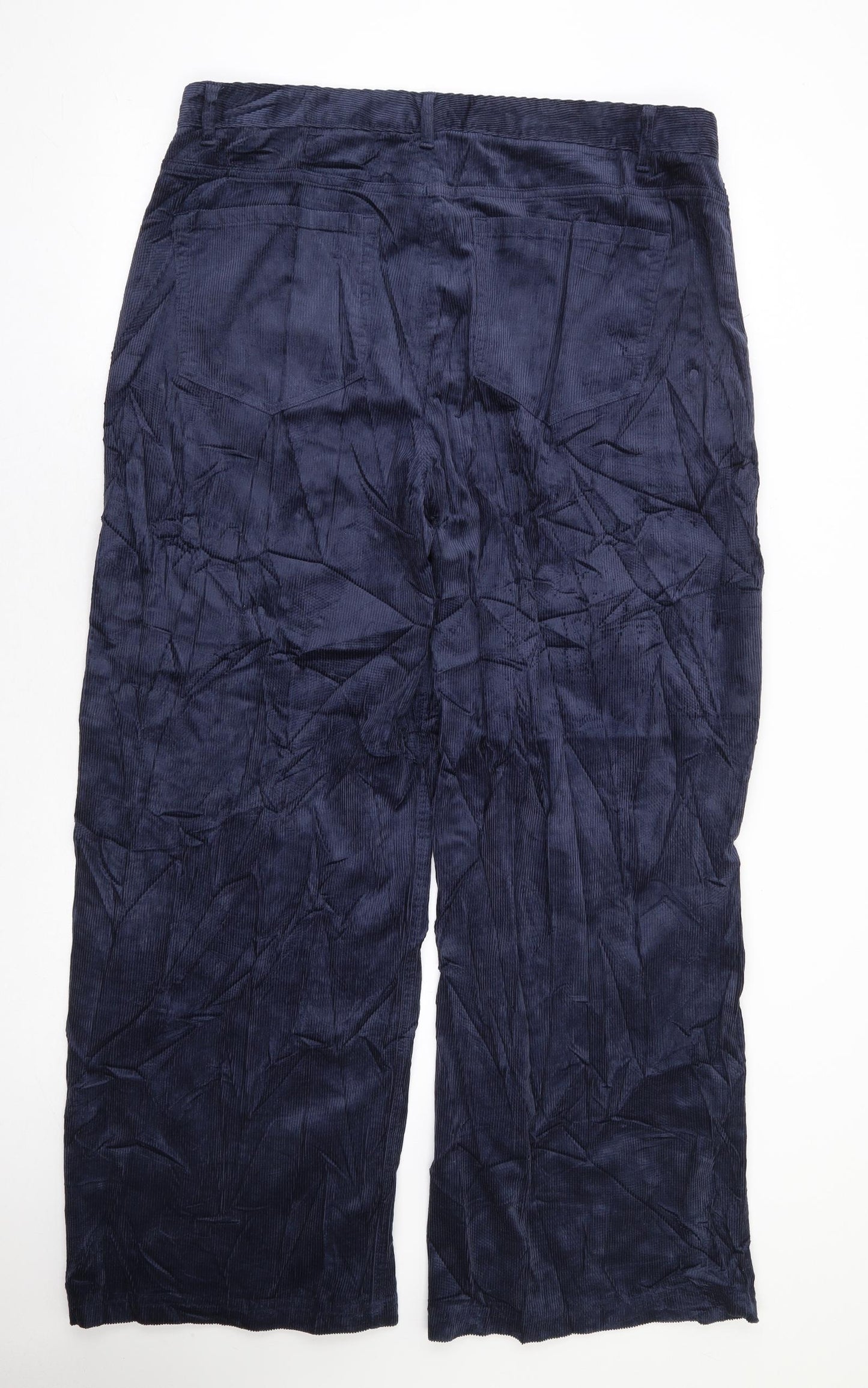Per Una Womens Blue Cotton Trousers Size 18 L30 in Regular Zip