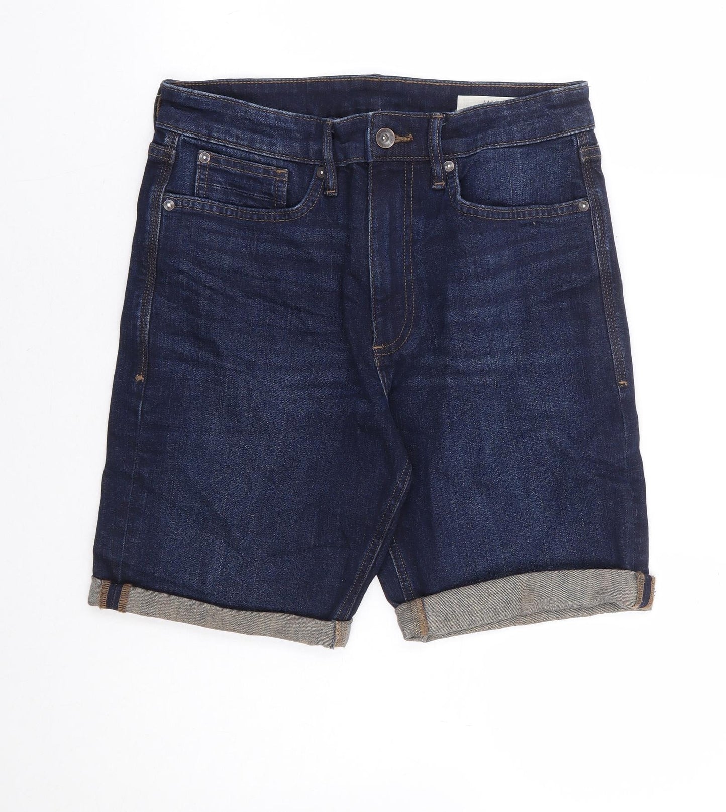 Marks and Spencer Mens Blue Cotton Bermuda Shorts Size 30 in L10 in Regular Zip