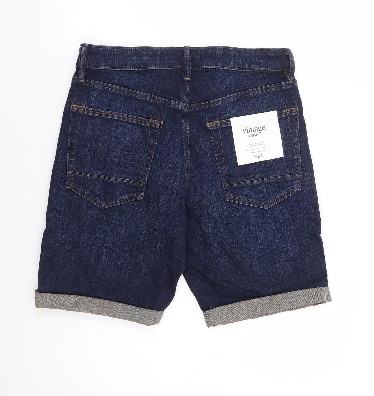Marks and Spencer Mens Blue Cotton Bermuda Shorts Size 30 in L10 in Regular Zip