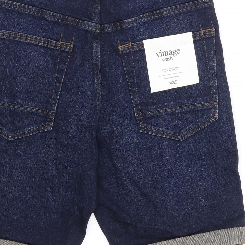 Marks and Spencer Mens Blue Cotton Bermuda Shorts Size 30 in L10 in Regular Zip