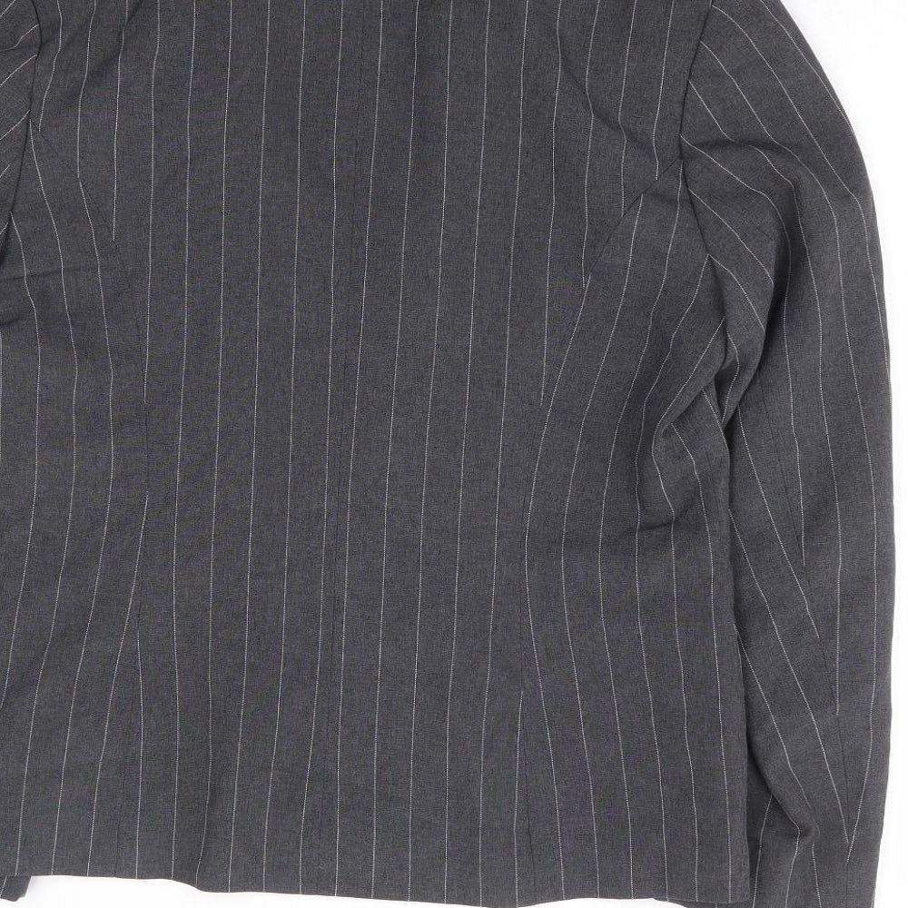 Basix Womens Grey Striped Polyester Jacket Blazer Size 12