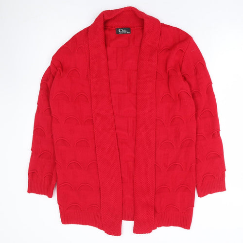 Chic Womens Red V-Neck Acrylic Cardigan Jumper Size S
