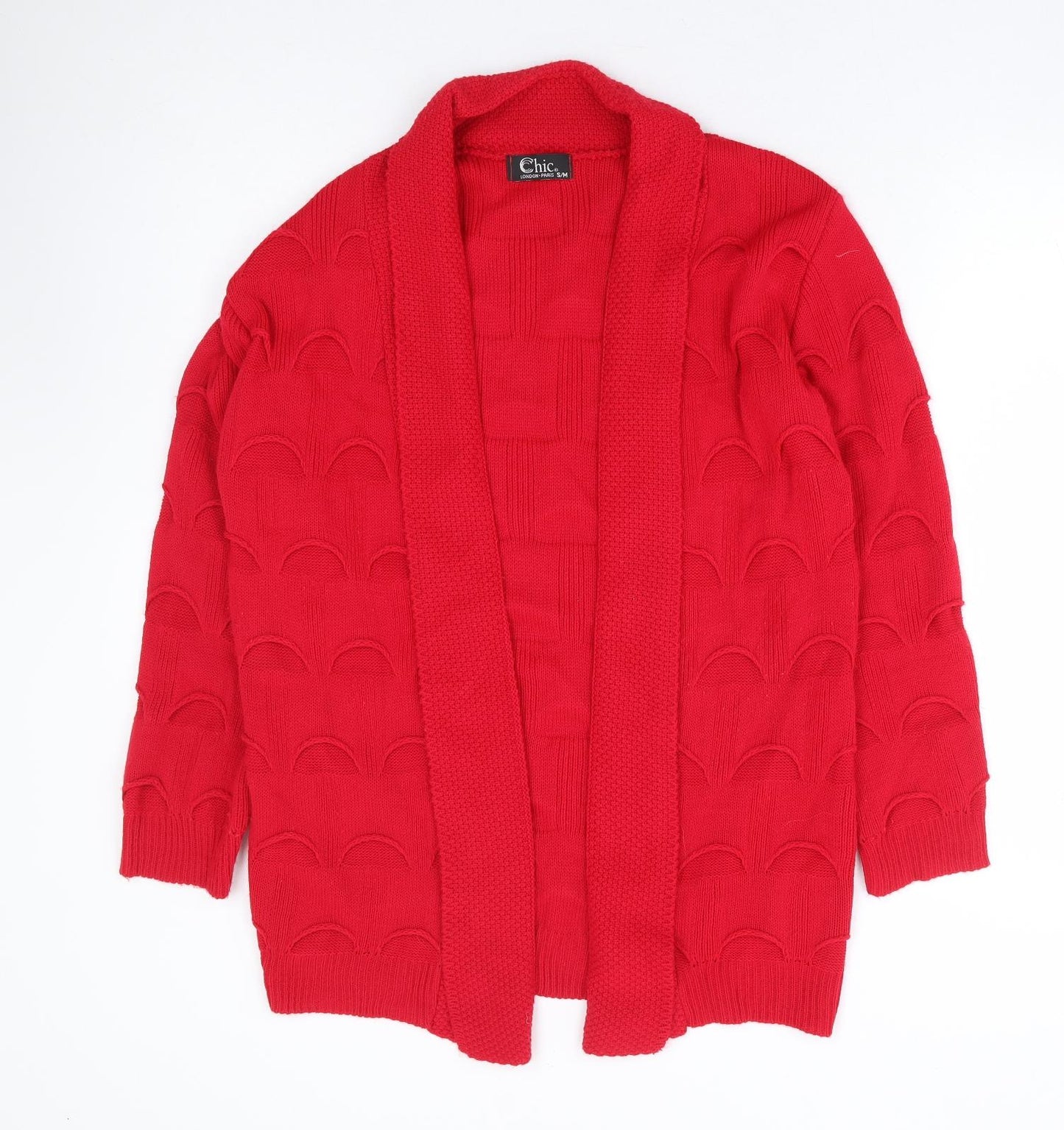 Chic Womens Red V-Neck Acrylic Cardigan Jumper Size S