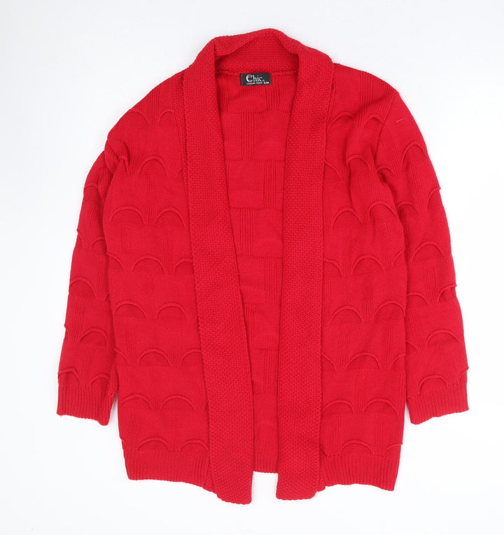 Chic Womens Red V-Neck Acrylic Cardigan Jumper Size S