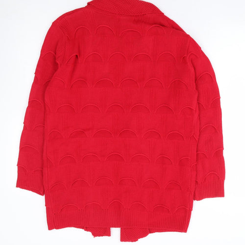 Chic Womens Red V-Neck Acrylic Cardigan Jumper Size S