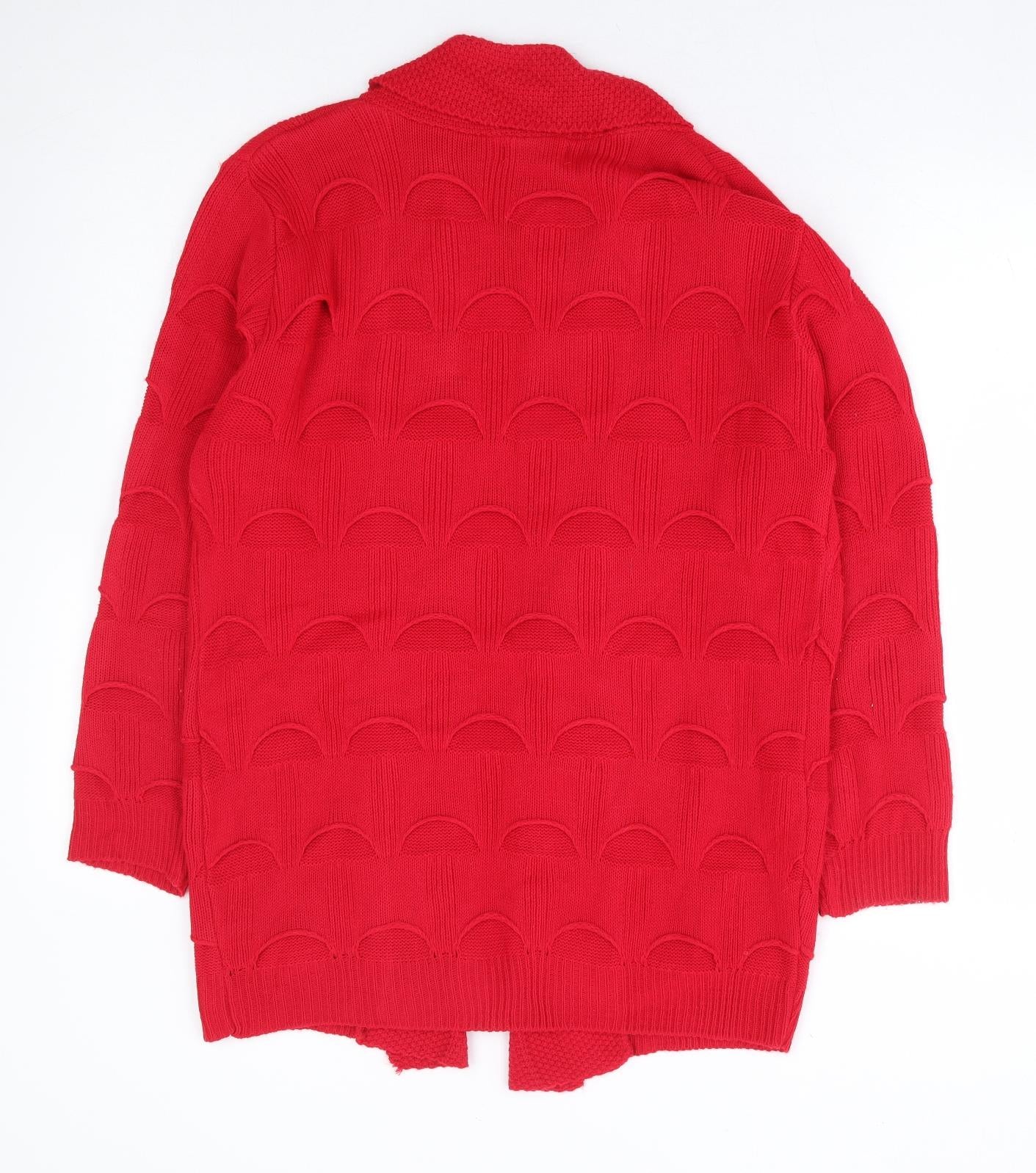 Chic Womens Red V-Neck Acrylic Cardigan Jumper Size S