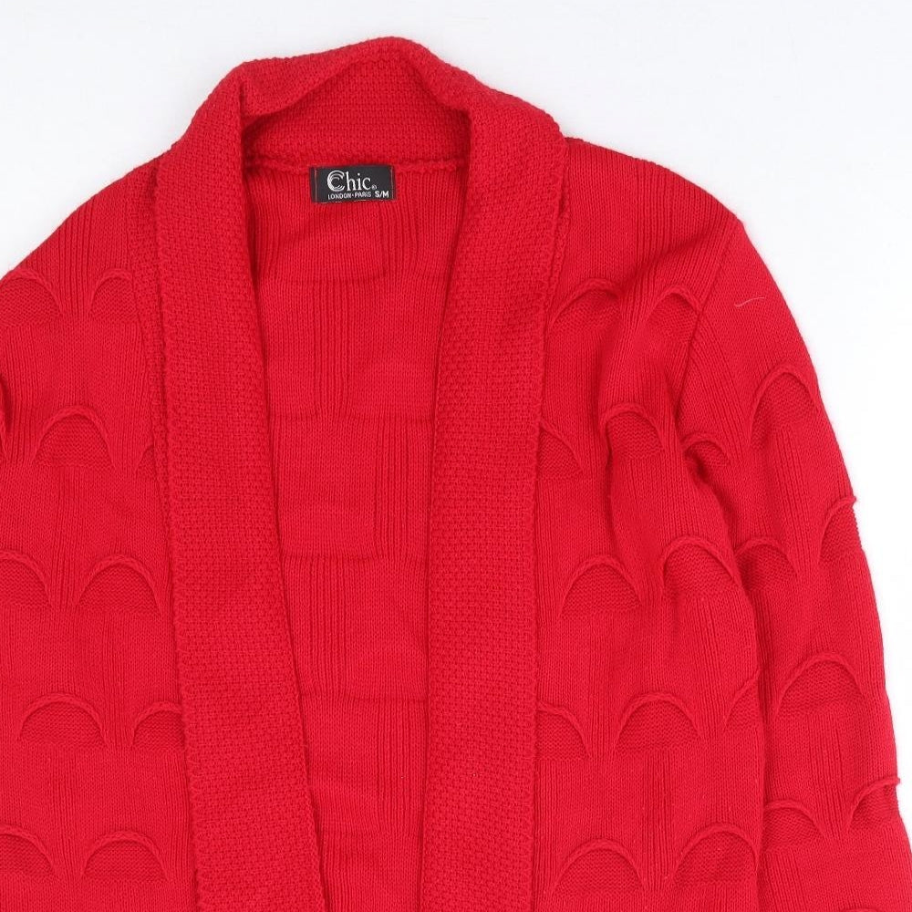 Chic Womens Red V-Neck Acrylic Cardigan Jumper Size S