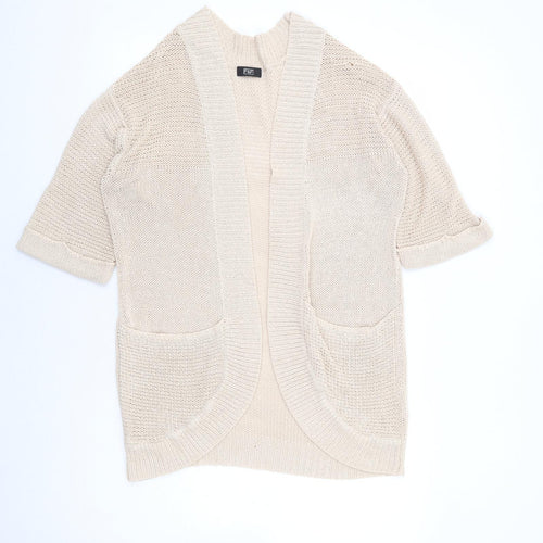 F&F Womens Beige V-Neck Acrylic Cardigan Jumper Size 10