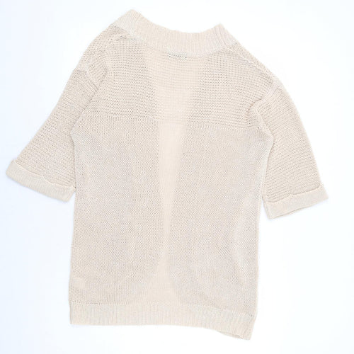 F&F Womens Beige V-Neck Acrylic Cardigan Jumper Size 10