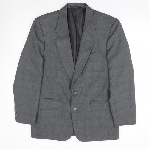 C&A Mens Grey Plaid Polyester Jacket Suit Jacket Size 38