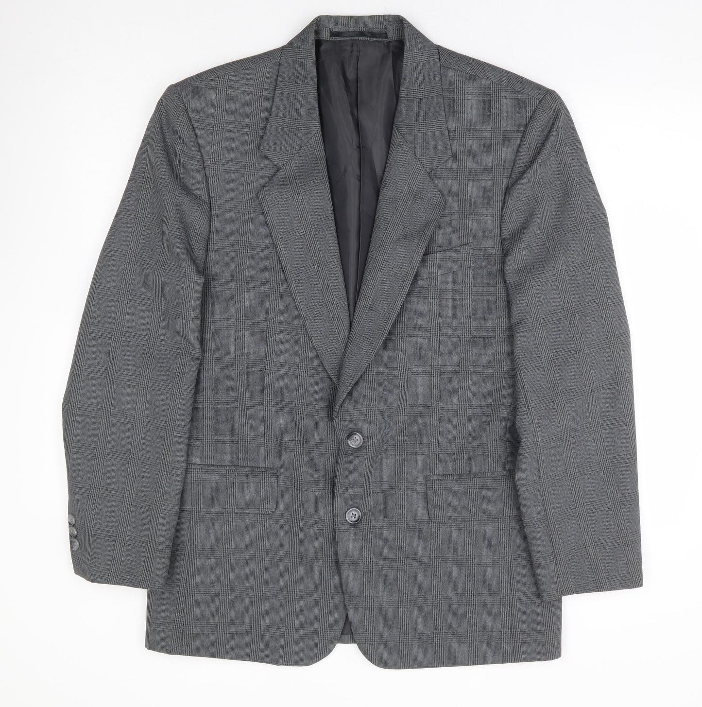 C&A Mens Grey Plaid Polyester Jacket Suit Jacket Size 38