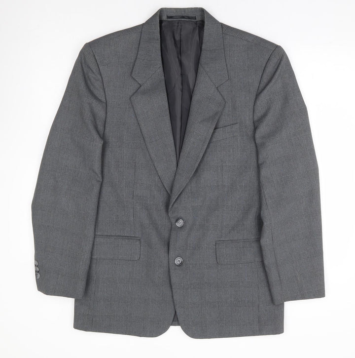 C&A Mens Grey Plaid Polyester Jacket Suit Jacket Size 38