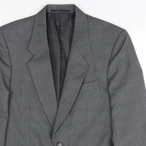 C&A Mens Grey Plaid Polyester Jacket Suit Jacket Size 38