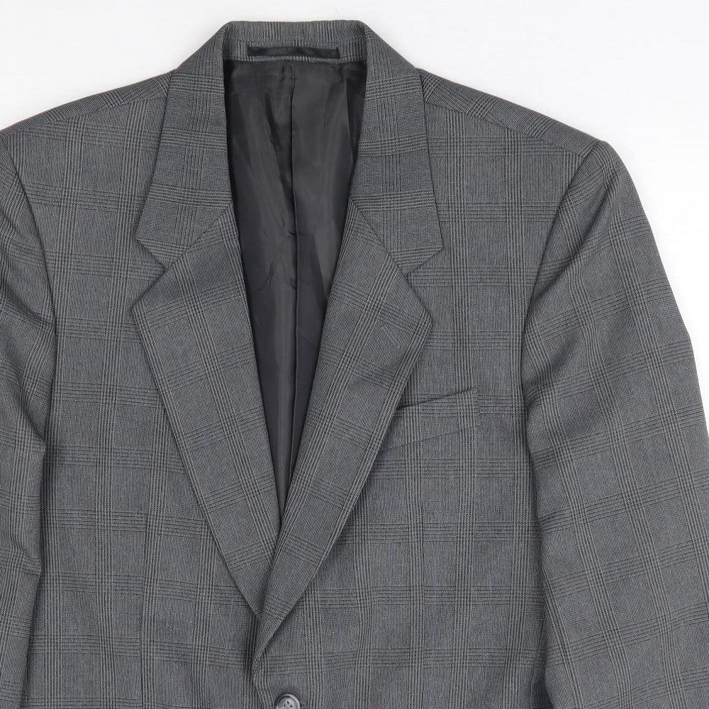 C&A Mens Grey Plaid Polyester Jacket Suit Jacket Size 38