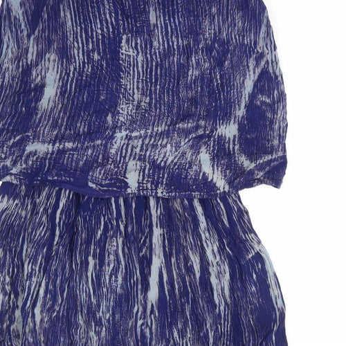 Kushi Womens Blue Geometric Viscose A-Line Size 12 Scoop Neck Pullover