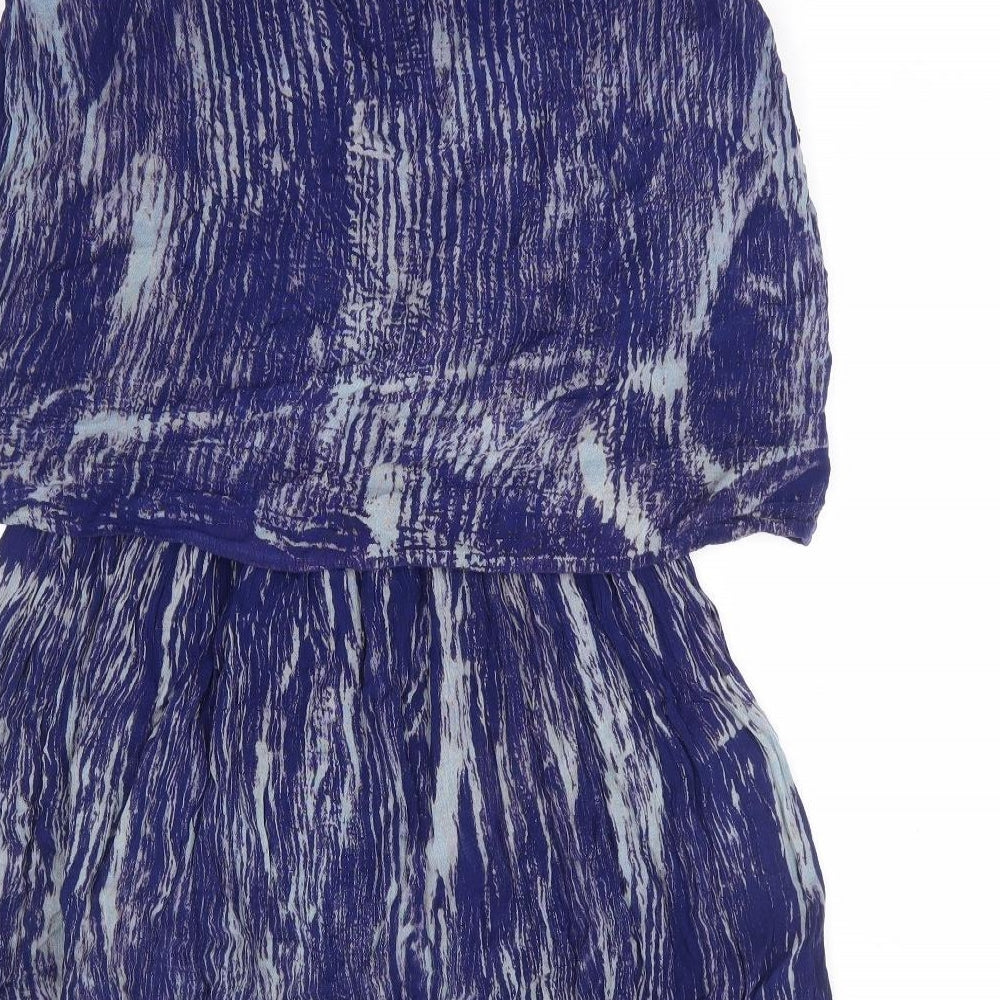 Kushi Womens Blue Geometric Viscose A-Line Size 12 Scoop Neck Pullover