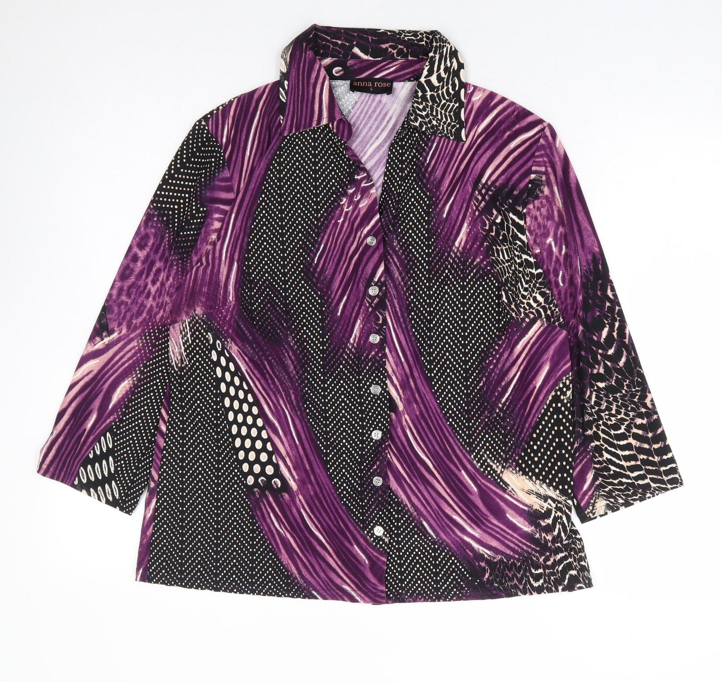 Anna Rose Womens Multicoloured Geometric Polyester Basic Button-Up Size L Collared