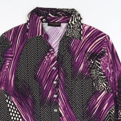 Anna Rose Womens Multicoloured Geometric Polyester Basic Button-Up Size L Collared